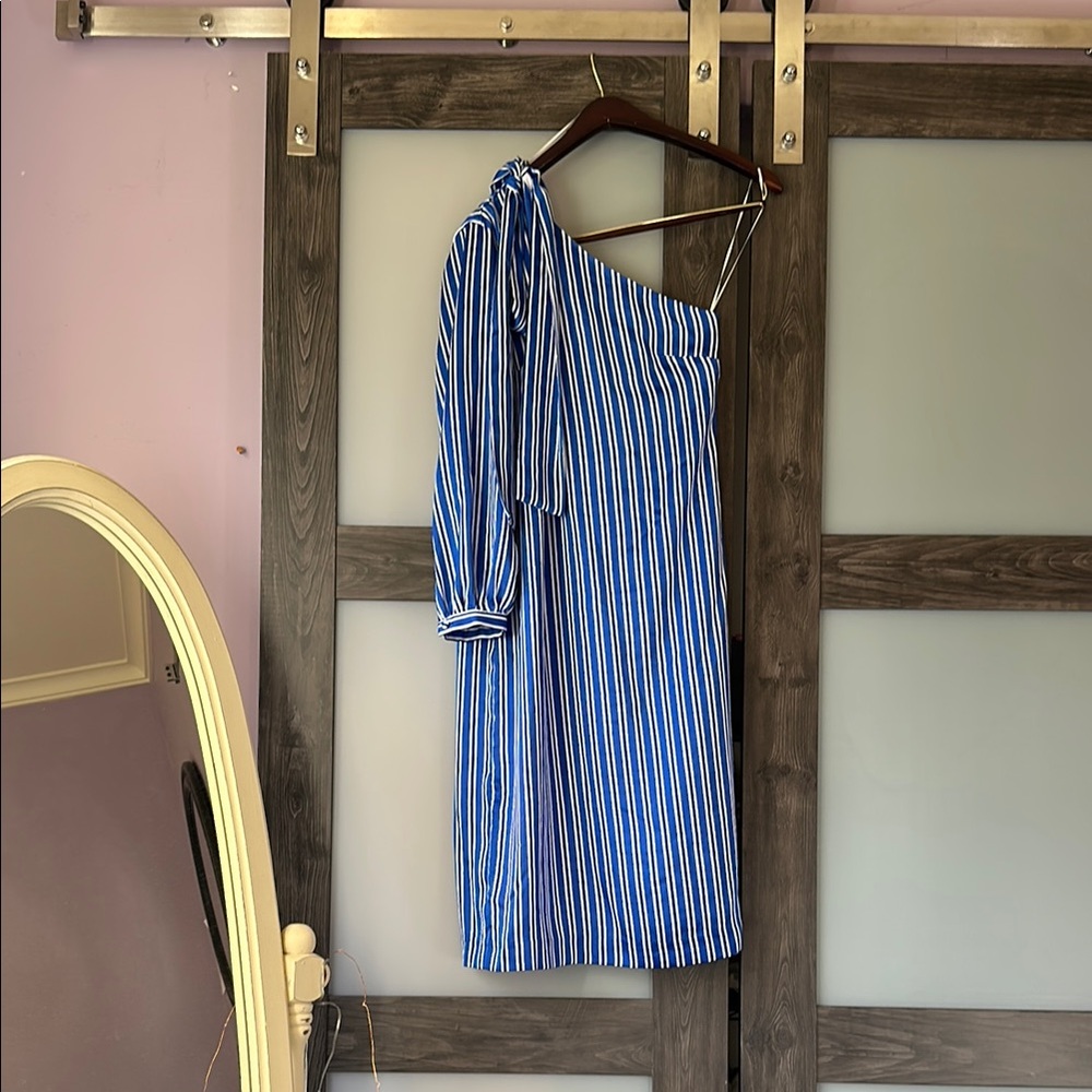 Blue Striped One-Shoulder Dress